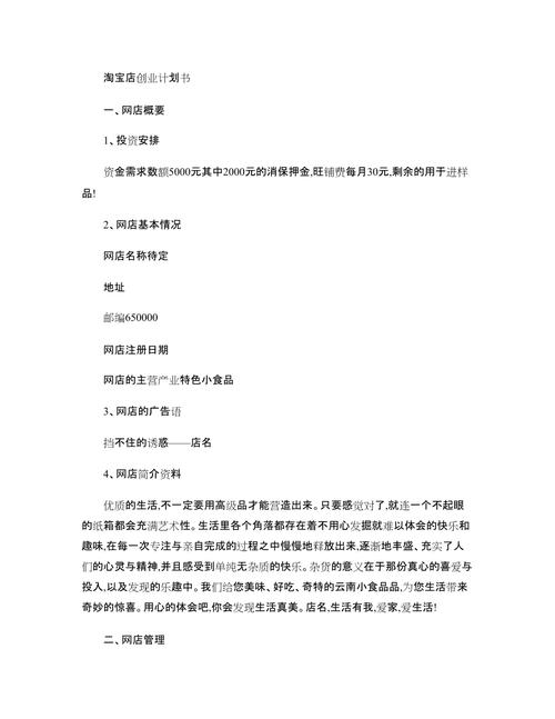 淘宝网店Syb创业计划书范文详解